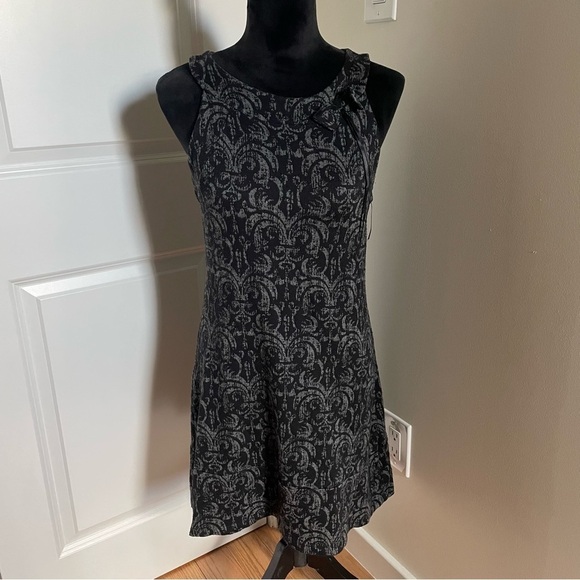 La Fee Maraboutee Black Gray Pattern Knit Dress with Bow Detail Size FR 42/US 10 - Picture 1 of 8